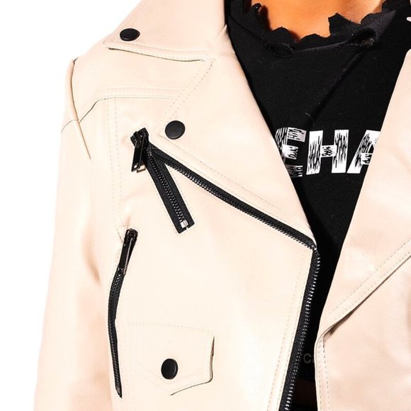 Callie: Not-So-Basic Moto Winter White Ivory VEGAN Leather Jacket - Picture 3 of 13